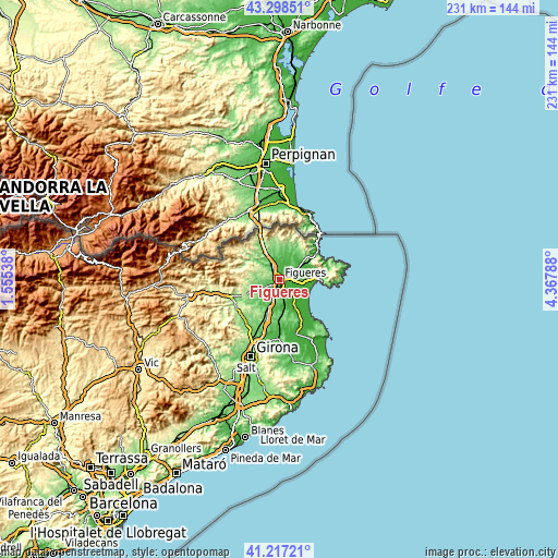 Topographic map of Figueres