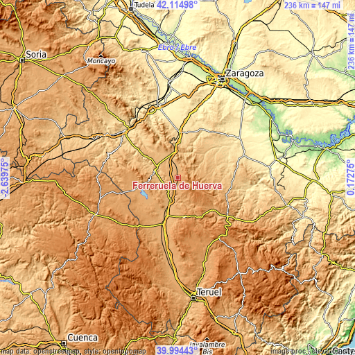 Topographic map of Ferreruela de Huerva