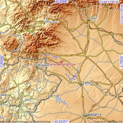 Topographic map of Ferreras de Arriba