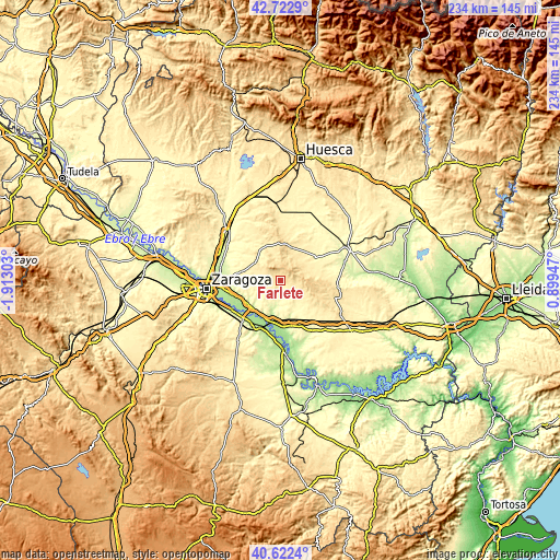 Topographic map of Farlete