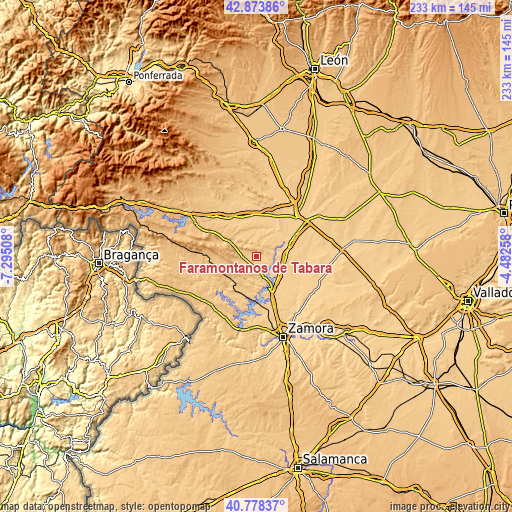 Topographic map of Faramontanos de Tábara