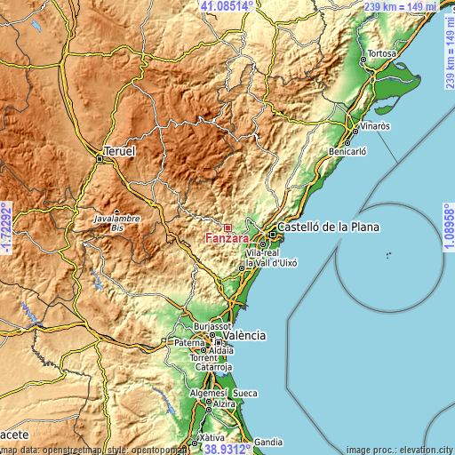 Topographic map of Fanzara