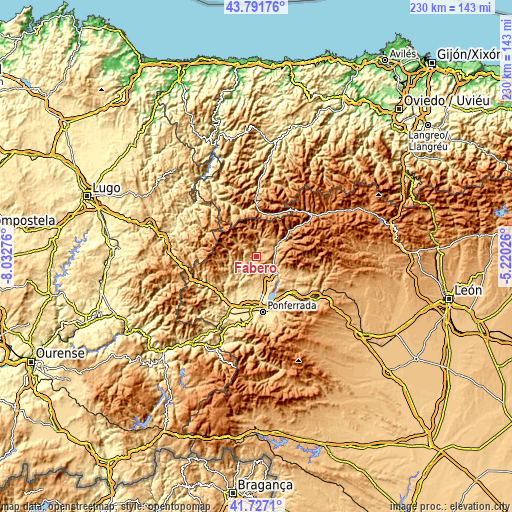 Topographic map of Fabero