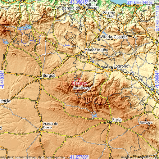 Topographic map of Ezcaray