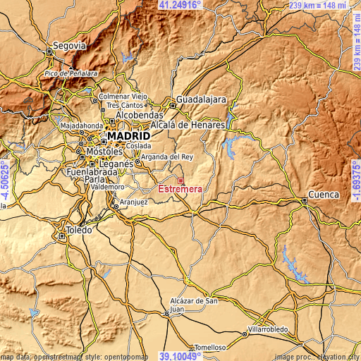 Topographic map of Estremera