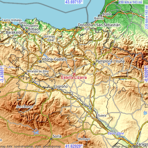 Topographic map of Estella-Lizarra