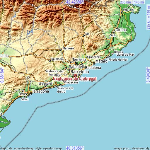 Topographic map of Esplugues de Llobregat