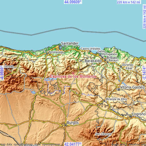 Topographic map of Espinosa de los Monteros