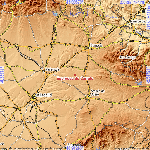 Topographic map of Espinosa de Cerrato