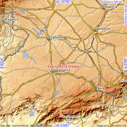 Topographic map of Espino de la Orbada