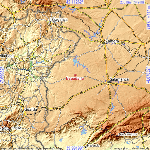 Topographic map of Espadaña