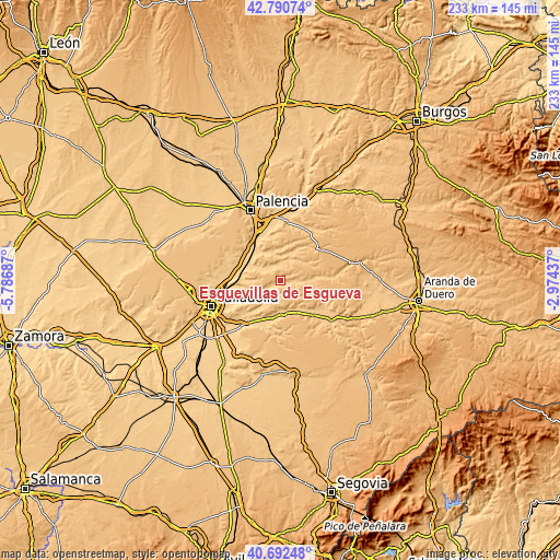 Topographic map of Esguevillas de Esgueva