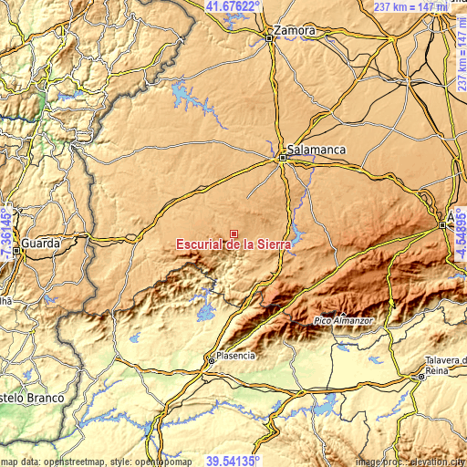 Topographic map of Escurial de la Sierra