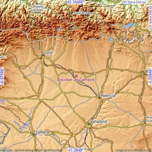 Topographic map of Escobar de Campos