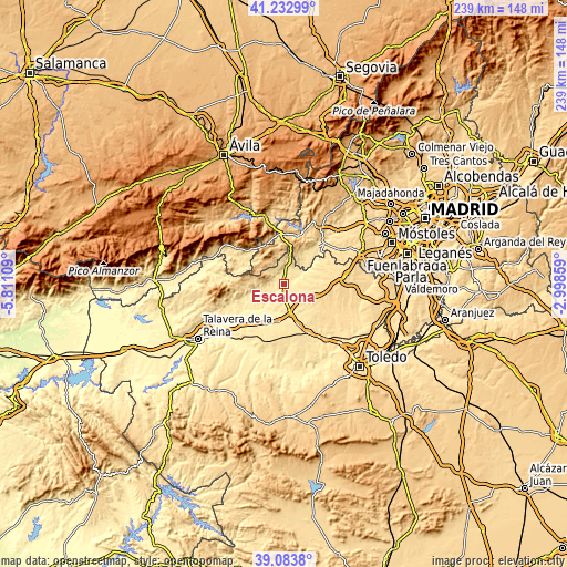 Topographic map of Escalona