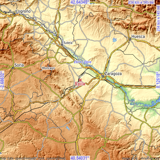 Topographic map of Épila