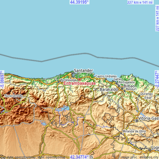 Topographic map of Entrambasaguas