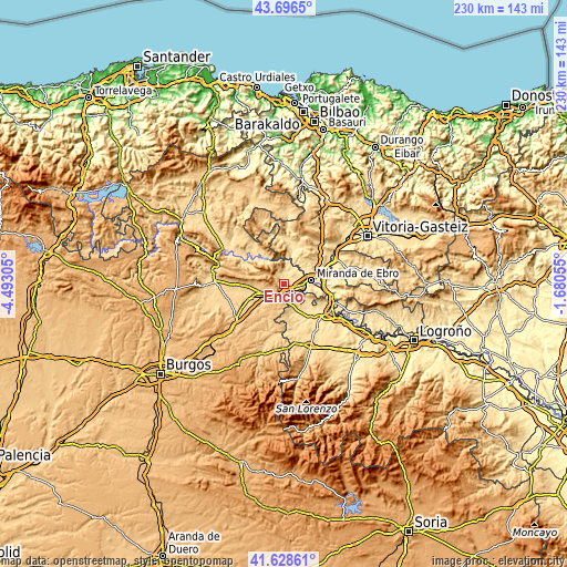 Topographic map of Encío