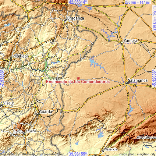 Topographic map of Encinasola de los Comendadores