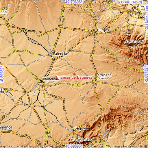 Topographic map of Encinas de Esgueva