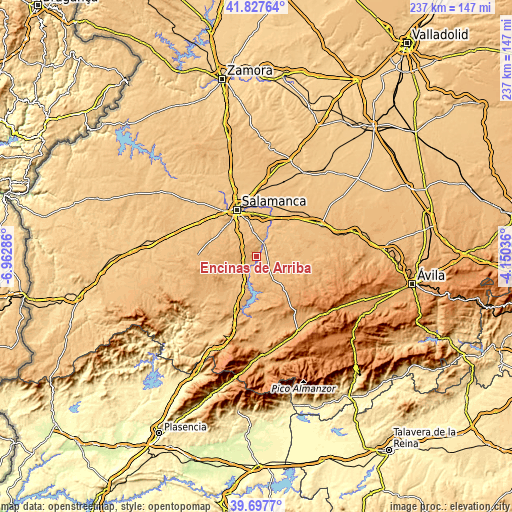 Topographic map of Encinas de Arriba