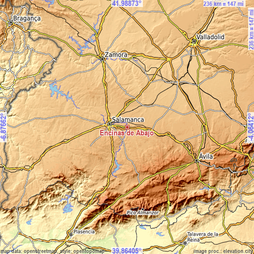 Topographic map of Encinas de Abajo