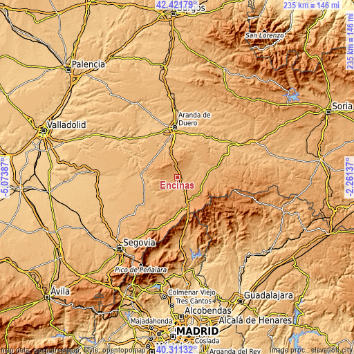 Topographic map of Encinas