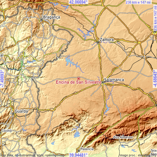 Topographic map of Encina de San Silvestre