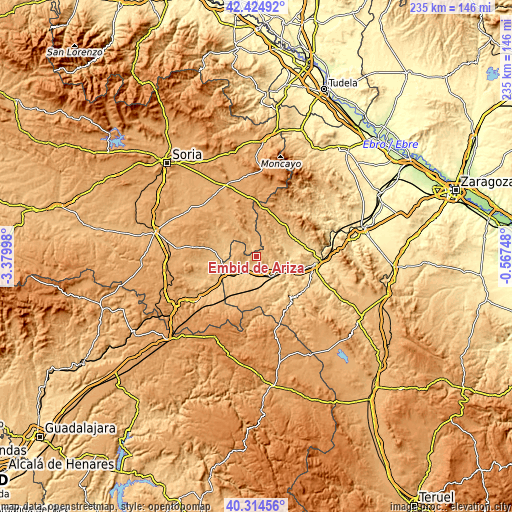 Topographic map of Embid de Ariza