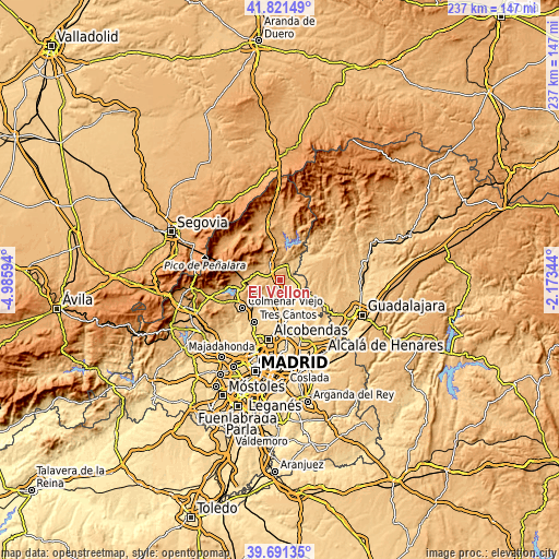 Topographic map of El Vellón