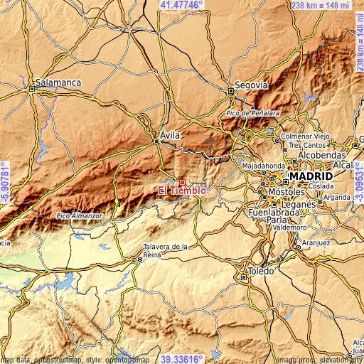 Topographic map of El Tiemblo