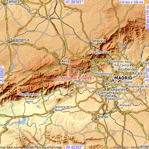 Topographic map of El Hoyo de Pinares