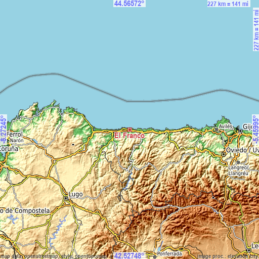 Topographic map of El Franco