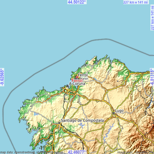 Topographic map of Ferrol
