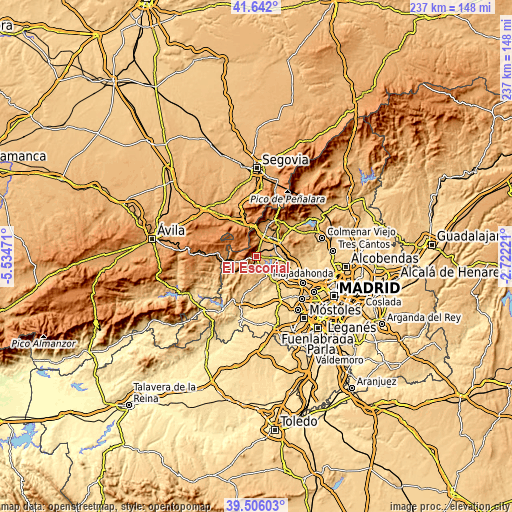 Topographic map of El Escorial