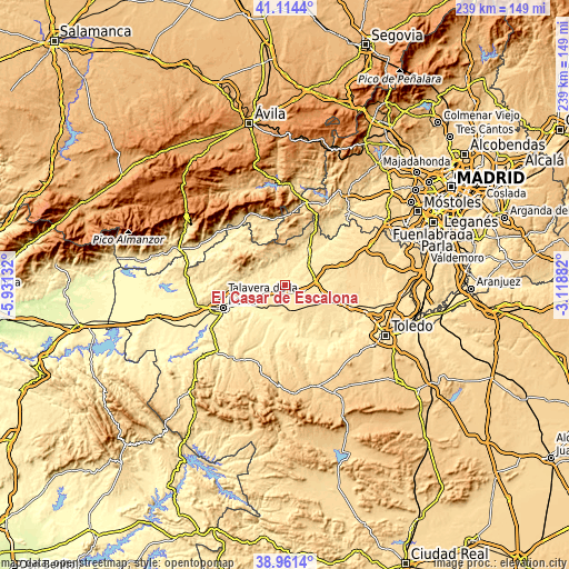 Topographic map of El Casar de Escalona