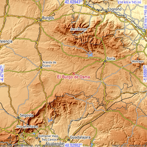 Topographic map of El Burgo de Osma