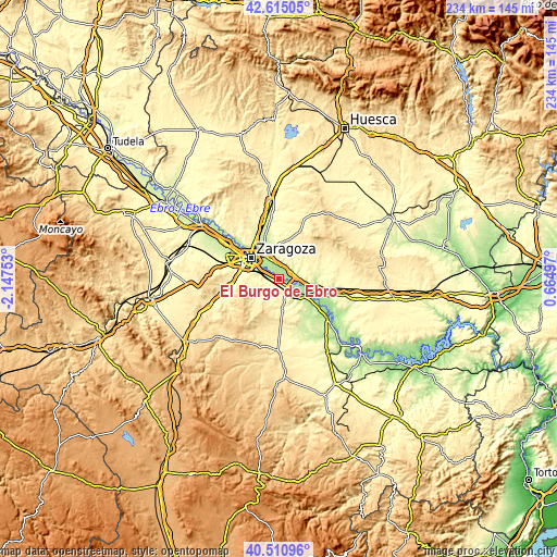 Topographic map of El Burgo de Ebro