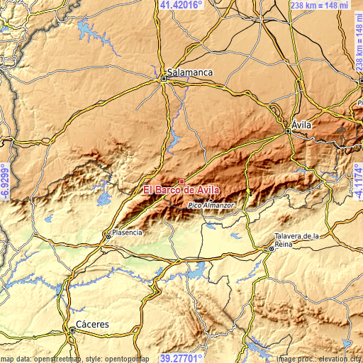 Topographic map of El Barco de Ávila