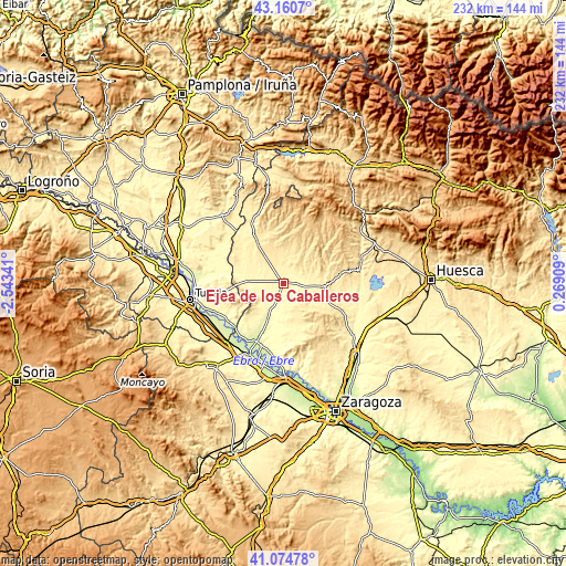 Topographic map of Ejea de los Caballeros