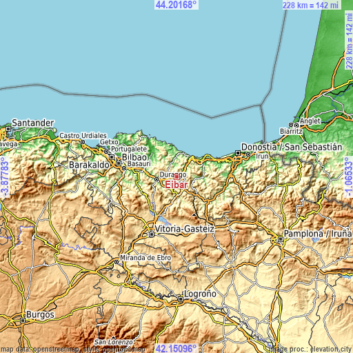 Topographic map of Eibar