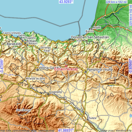 Topographic map of Echarri-Aranaz