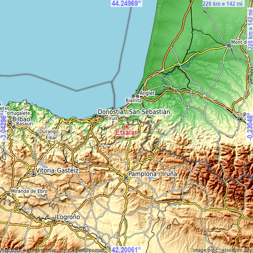 Topographic map of Etxalar