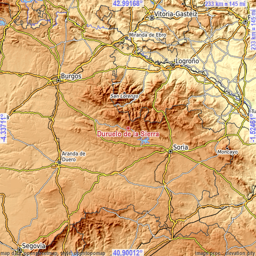 Topographic map of Duruelo de la Sierra