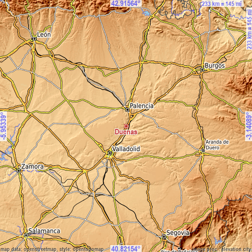 Topographic map of Dueñas