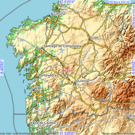 Topographic map of Dozón