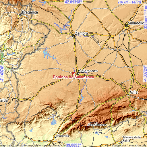 Topographic map of Doñinos de Salamanca