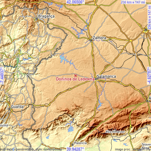 Topographic map of Doñinos de Ledesma