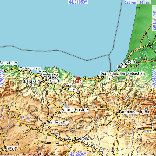 Topographic map of Deba