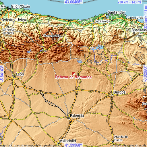 Topographic map of Dehesa de Romanos